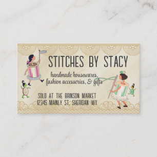 Spool van thread- en knoppen met naaigarenkaart visitekaartje