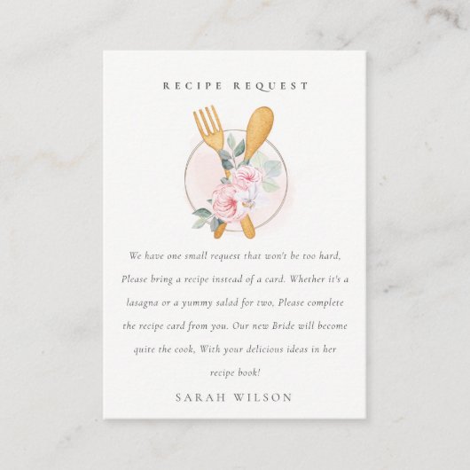 Spoon Fork Floral Recipe Request Vrijgezellenfeest Informatiekaartje (Voorkant)