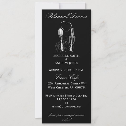 Spoon & Fork Wedding Rehearsal Dinner Invitations Kaart (Voorkant)