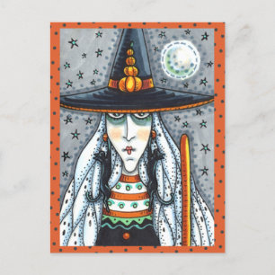 SPOOOKY HALLOWEEN WITCH, MET ZWARTE CAT JEWELERY BRIEFKAART