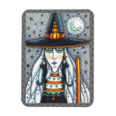 SPOOOKY HALLOWEEN WITCH, MET ZWARTE CAT JEWELERY MAGNEET (Verticaal)