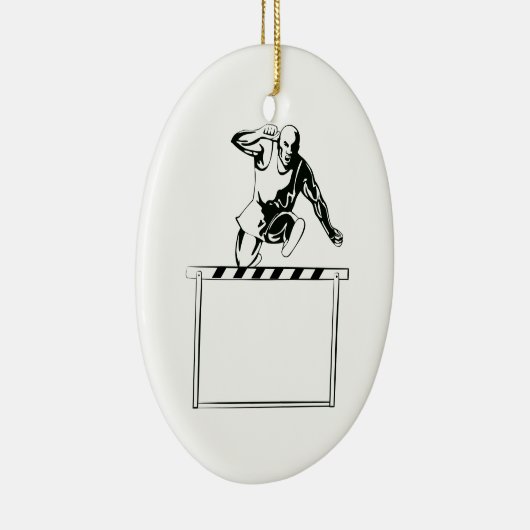 Spoor en VeldAthlete Jumping Hurdle Retro Keramisch Ornament (Rechts)
