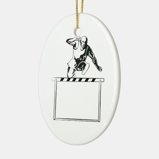 Spoor en VeldAthlete Jumping Hurdle Retro Keramisch Ornament (Links)