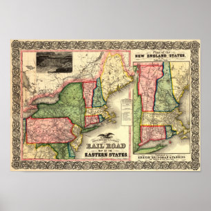 spoorkaart 1856 New England Poster