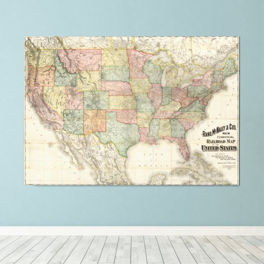 spoorkaart van de Verenigde Staten (1907) Canvas Afdruk (Insitu (Houten vloer))