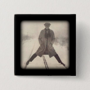 Spoorweg Foto c 1920s Vierkante Button 5,1 Cm