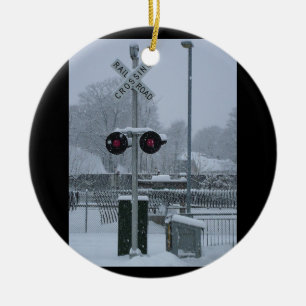 Spoorweg kruising (blauw) keramisch ornament