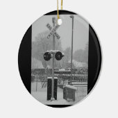 Spoorwegkruising (b&w) keramisch ornament (Links)