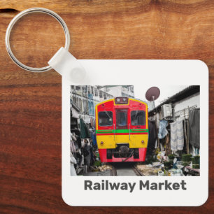 Spoorwegmarkt Mae Klong Thailand Retro Sleutelhanger