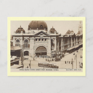 Spoorwegstation, Melbourne, Australië Vintage Briefkaart