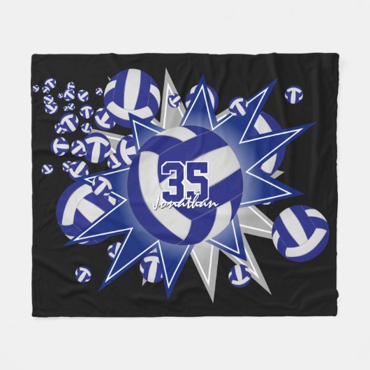 sporenblauw wit volleybalkamerdecor fleece deken (Voorkant (Horizontaal))