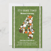 Sport 4e Verjaardagsfeest Uitnodiging (Voorkant)