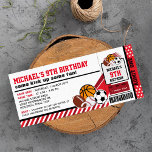 Sport All Star Bicket Pass Invitation Anniversaire<br><div class="desc">Venez vous amuser ! Fêtez votre anniversaire avec notre invitation Sport Party. Le design comprend du basket-ball, du baseball, du rugby, du football américain et des balles de football sur des bandes rouges sous la forme de billets d'entrée avec admettre un texte sur le fond. Cette invitation à billets sport...</div>