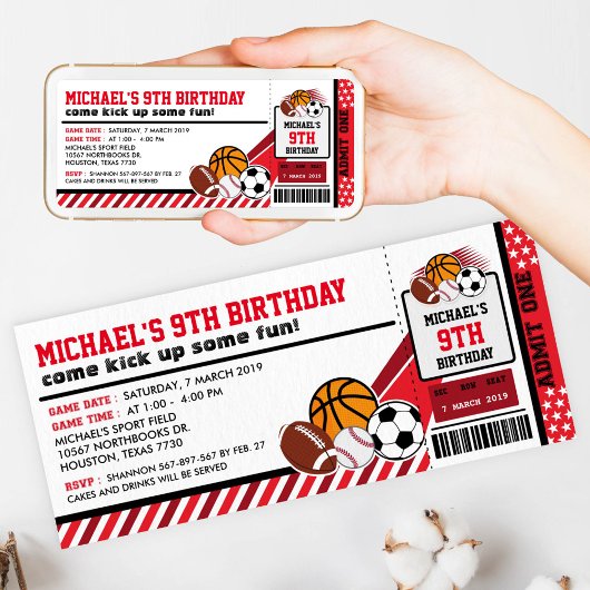 Sport All Star Ticket Pass Birthday Uitnodiging