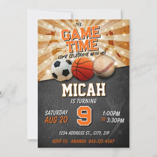 Sport anniversaire invitation de football baseball (Devant)