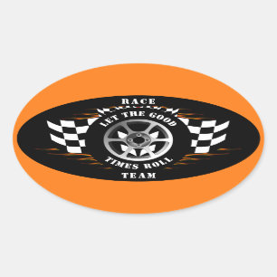 Sport auto racen geruite vlag vlammen helm ovale sticker