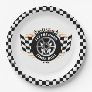 Sport auto racen geruite vlaggen partij benodigdhe papieren bordje