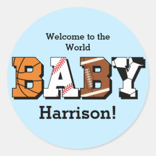Sport Baby shower Co-ed Theme Boy Blue Ronde Sticker