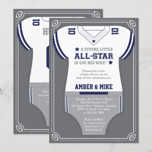 Sport Baby shower Invitation, Football, Blauw Grij Kaart