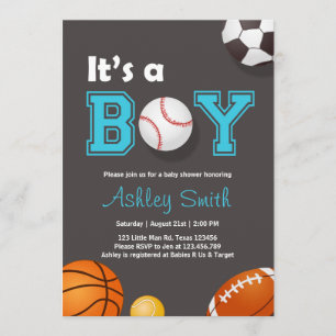 Sport Baby shower uit te nodigen Het is een jongen Kaart