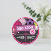 SPORT BALLEN Meisjes Verjaardagsfeest Uitnodiging (Staand voorkant)