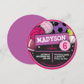 SPORT BALLEN Meisjes Verjaardagsfeest Uitnodiging (Voorkant / Achterkant)