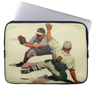 sport Baseball, speler die in huis glijdt Laptop Sleeve