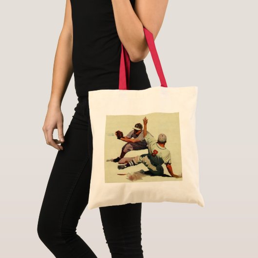 sport Baseball, speler die in huis glijdt Tote Bag (Voorkant (product))