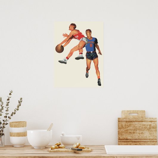 Sport, Basketball-spelers in een game Poster (Keuken)
