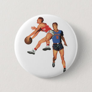 Sport, Basketball-spelers in een game Ronde Button 5,7 Cm