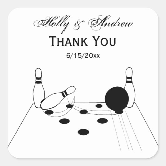 Sport Bowling Ball en Pins Vierkante Sticker (Voorkant)