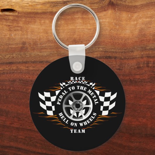 Sport Car Racing Geruite Vlag Burnout Vlammen Sleutelhanger (Achterkant)