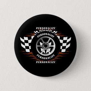 Sport Car Racing Personaliseer Geruite Vlag Pro Ronde Button 5,7 Cm