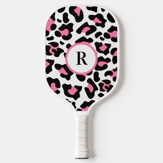 Sport Cute Pink Fun Animal Print Monogram  Pickleball Paddle (Voorkant)