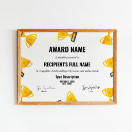 Sport Excellence Award Certificaat met trofee Poster