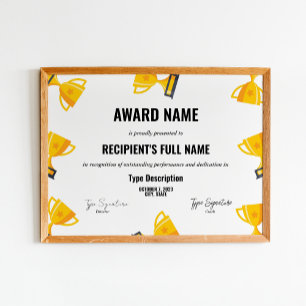 Sport Excellence Award Certificaat met trofee Poster