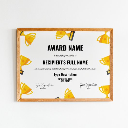 Sport Excellence Award Certificaat met trofee Poster