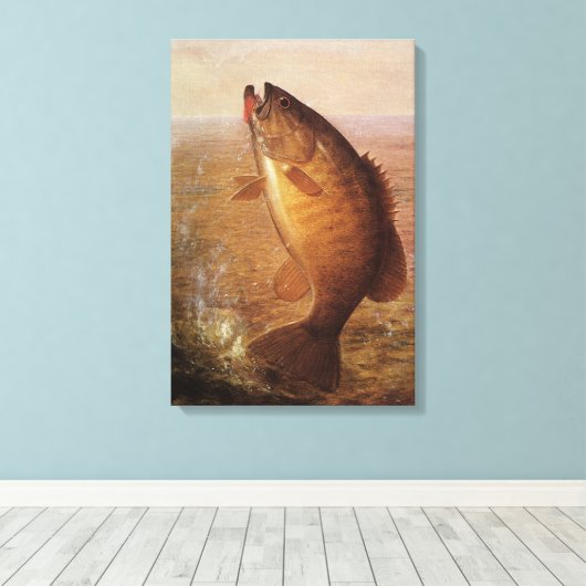  sport Gevist, Largemouth bruine basvis Canvas Afdruk (Insitu (Houten vloer))