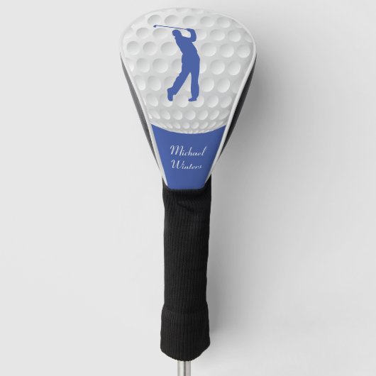 Sport Golfer Mannelijk Blauw Silhouet Golfheadcover (Voorkant)