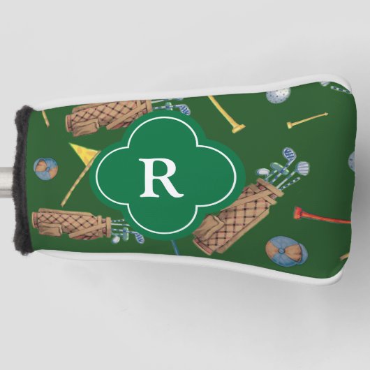 Sport Groene Golfmateriaal Monogram Initiaal Golfheadcover (Voorkant)