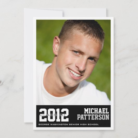 Sport Guy Photo Graduation Party Invitation noire (Devant)