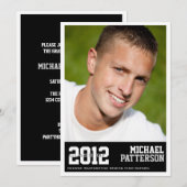 Sport Guy Photo Graduation Party Invitation noire (Devant / Derrière)