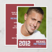 Sport Guy Photo Graduation Party Invitation Rouge (Devant / Derrière)