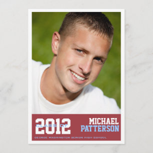 Sport Guy Photo Graduation Party Invitation Rouge