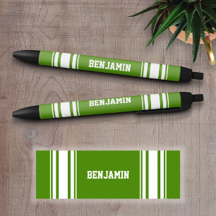 Sport Jersey Groene en Witte Stripes Aangepast Zwarte Inkt Pen