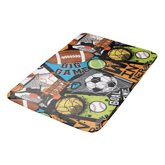 Sport Pattern With Balls Badmat (Gekanteld)