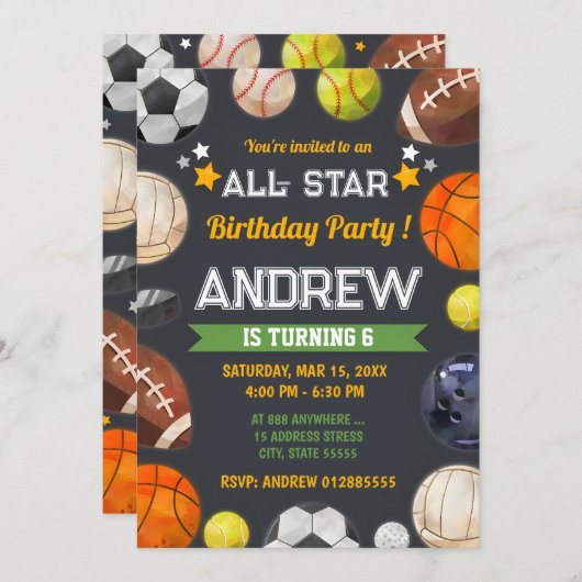 Sport Personnel All-Star Invitation fête d'anniver (Devant / Derrière)