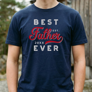 Sport Stijl Rood & Marine Embleem Beste Vader Ooit T-shirt