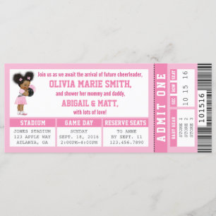 Sport Ticket Baby shower Uitnodiging, Meisje, Roze Kaart