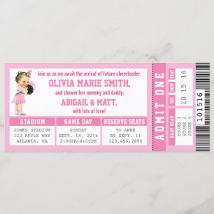 Sport Ticket Baby shower Uitnodiging, Meisje, Roze Kaart